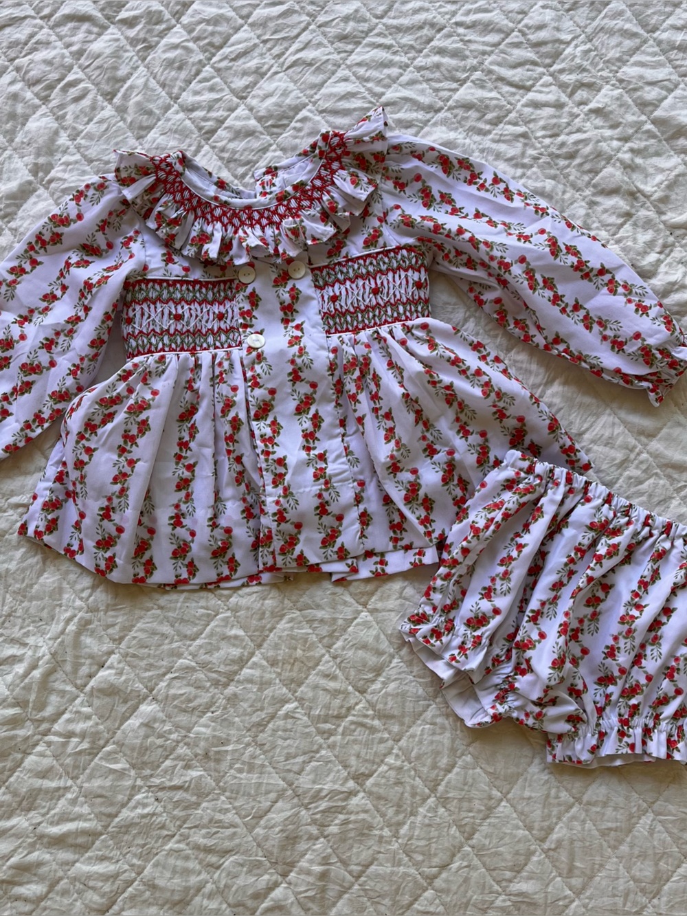 White Floral Smocked Two-Piece Set